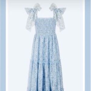 JESSAKAE Abigail Blue Lace Maxi Fress Bow Formal Bridesmaids Size Large